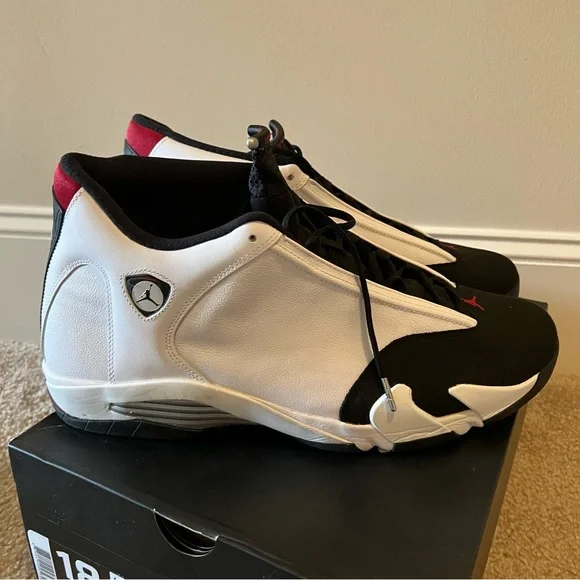 Size 18 - Jordan 14 Retro Black Toe 2014 - 487471 102 White/Blck /Varsity Rd BOX